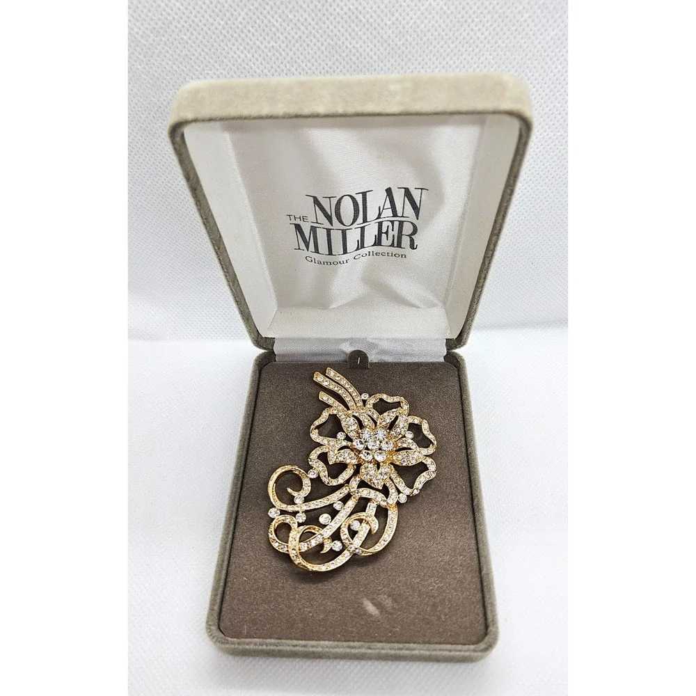Vintage Nolan Miller‎ Glamour Collection Sevilla Rhinestone Flower Brooch